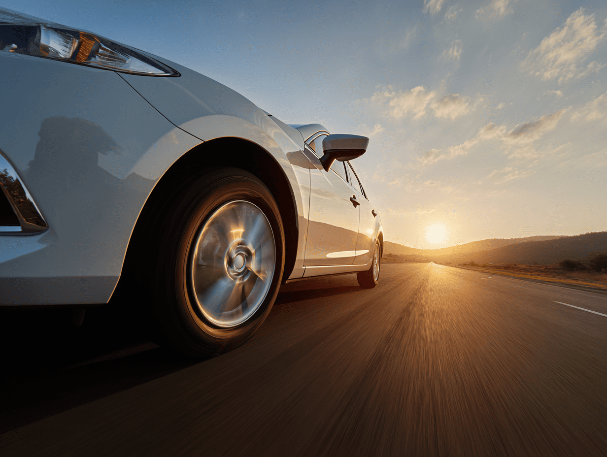 Automotive wheel on the road